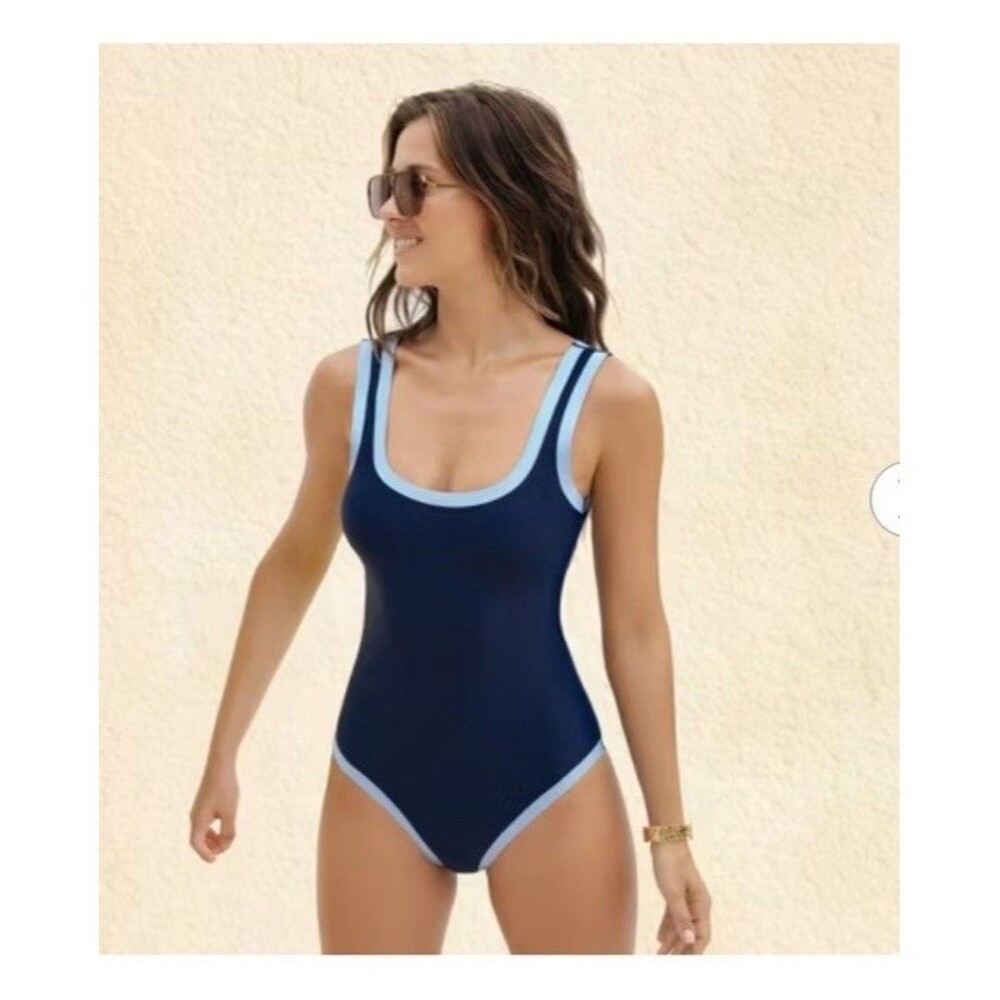 CUPSHE Monochrome Scoop Neck Colorblock Modest One-Piece Swimsuit Size Small